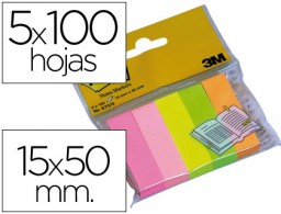 5x100 banderitas adhesivas quita y pon Post-it 670/5 15x50mm. colores surtidos